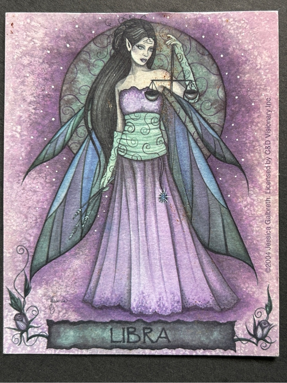 2004 Libra Fairy Art Decal - Purple &‎ Teal Fairy Illustration Jessica Galbreth